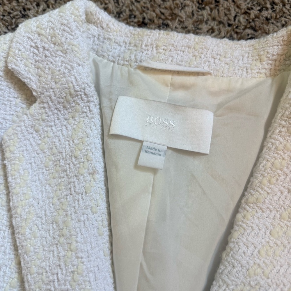 Hugo Boss BOSS White Cream Striped Tweed Blazer Womens Office Wear Womens Sz 14 - Picture 7 of 10